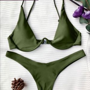 medium green push up plunge bikini bathing suit